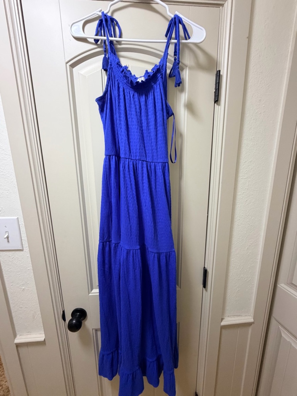 LOFT Royal Blue Tiered Sundress with Tassel Tie Straps